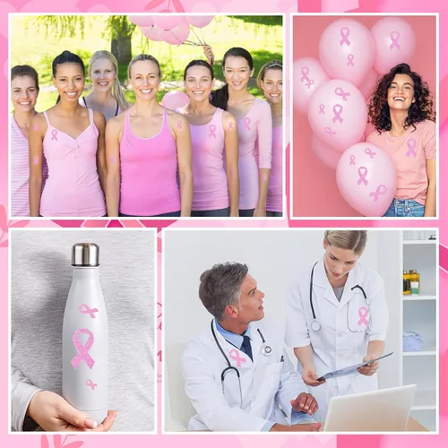 Vista 6 de JULBEAR Adhesivo de espuma para concientización sobre el cáncer de mama, 300 calcomanías de espuma autoadhesivas con purpurina de cinta rosa