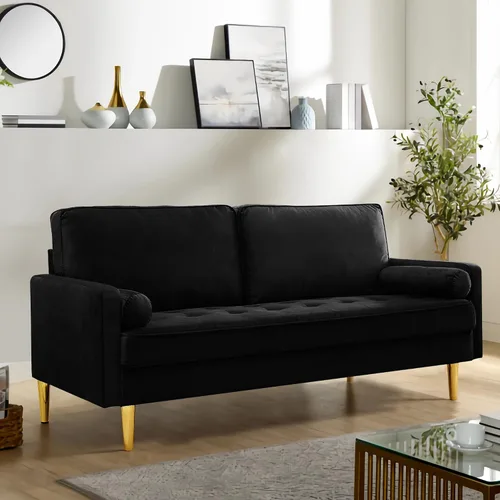 Vista 5 de Sofá Loveseat de Terciopelo, Muebles de Asientos de Amor Pequeños Modernos de Mediados de Siglo, Sofá Cómodo para Sala de Estar, Sofá Tapizado de 2