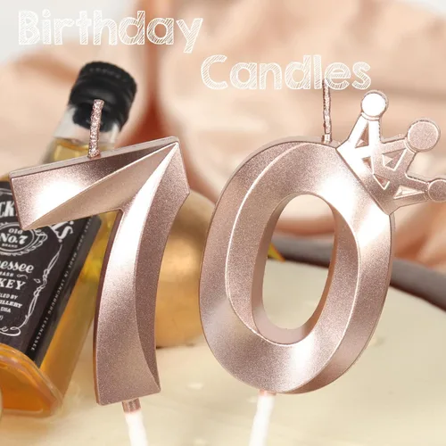 Vista 5 de Velas de cumpleaños número 10 para pastel, velas de oro rosa número 10 con corona, diseño 3D, decoración de pastel de cumpleaños para niñas