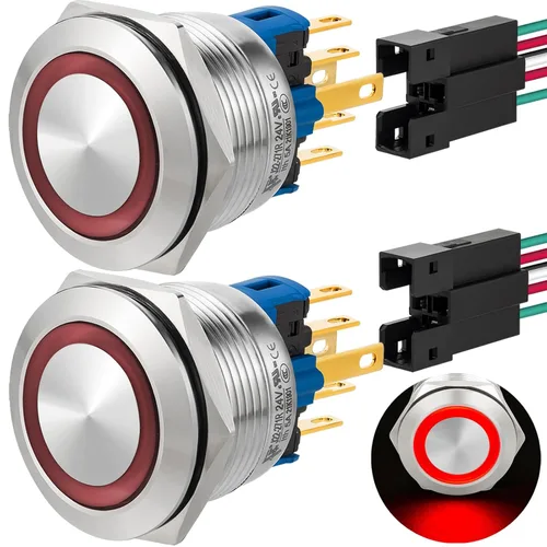 Vista 7 de 2 interruptores de botón de cierre de 0.866 in, 7/8 pulgadas, 110 V-120 V, SPDT, interruptor de encendido y apagado, impermeable, IP67, acero Azul