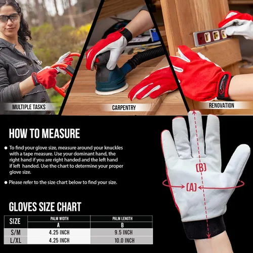 Vista 8 de SAFE HANDLER Guantes de montaje ECO Tela elástica para mayor comodidad, transpirable, cierre seguro de gancho y bucle, palma de cuero de cabra