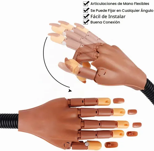 Vista 2 de Mano de práctica para uñas acrílicas, mano profesional de práctica de uñas para entrenamiento, mano de maniquí falsa ajustable con 100 puntas