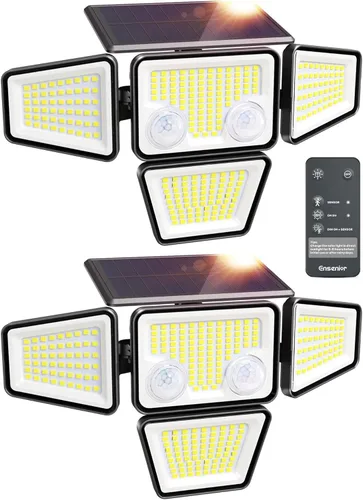 Vista 12 de Ensenior Luces solares para exteriores de 2600 lúmenes, luz exterior con sensor de movimiento y control remoto, impermeable IP65, 279 LED, 4