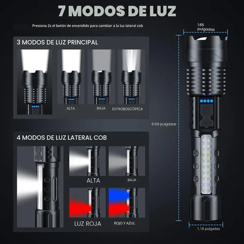 Vista 5 de Cinlinso Linterna de Altos Lúmenes Recargable Paquete de 2, 990000 Lúmenes Súper Brillantes, Linternas LED con 7 Modos de Luz, IPX6 Impermeable