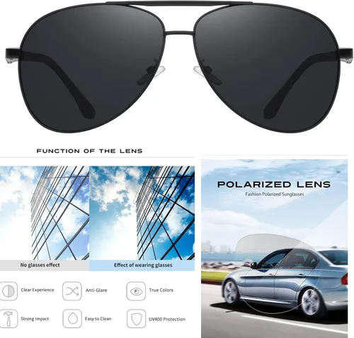 Vista 6 de Gafas de sol de aviador polarizadas extra grandes de marco ancho XL para hombres grandes gafas de piloto militares de gran