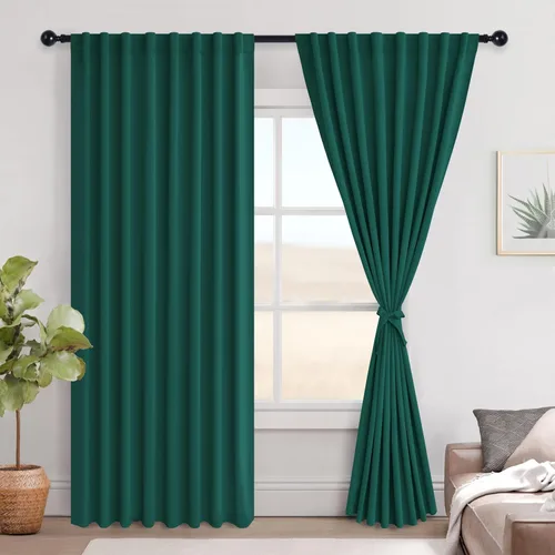 Vista 120 de Hiasan Cortinas opacas negras para dormitorio, cortinas opacas cortas de 45 pulgadas de largo, con aislamiento térmico, bolsillo para barra