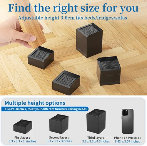 Vista 3 de Ezprotekt Elevadores de cama rectangulares ajustables que elevan hasta 1.5 pulgadas, elevadores de muebles adecuados para mesas, sofás, patas