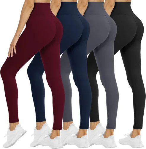 Vista 71 de NexiEpoch - Paquete de 4 leggings suaves para mujer, con bolsillos, control de abdomen y cintura alta, pantalones capri para yoga y ejercicio