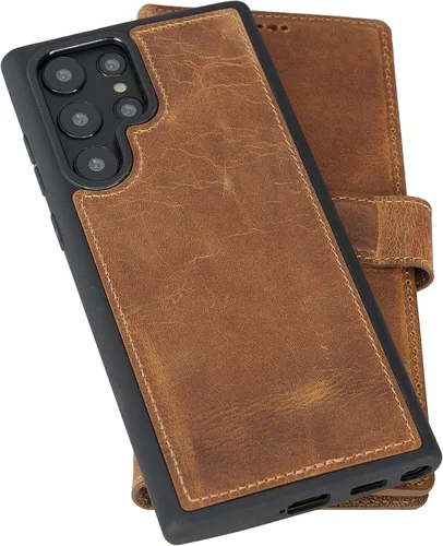 Vista 8 de Bayelon Funda tipo cartera compatible con Galaxy S22 Ultra, funda de cuero de grano completo, cartera desmontable para teléfono, funda magnética