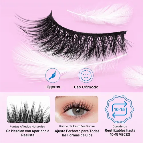 Vista 4 de Pestañas de Aspecto Natural Pestañas Postizas - BEPHOLAN Pestañas Postizas 3D Súper Esponjosas Pestañas Postizas Banda Transparente Pestañas Wispy