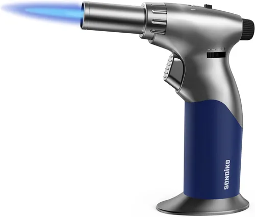 Vista 9 de Sondiko - Encendedor de butano de llama de doble estilo, antorcha de metal premuim Refillable Blow Torch with Continuous Flame Lock, Adjustable