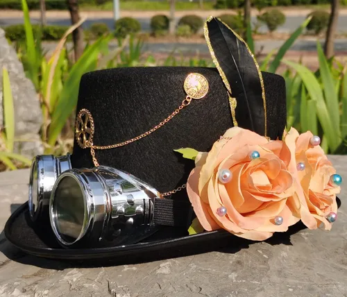 Vista 6 de Sombreros unisex Steampunk con gafas de flores sombreros de Halloween