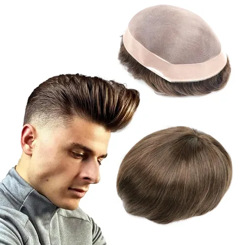 Vista 10 de Toupee - Sistema de reemplazo de cabello para hombres, cabello humano real, 5 x 7 pulgadas, base de encaje mono, extensión duradera para hombre