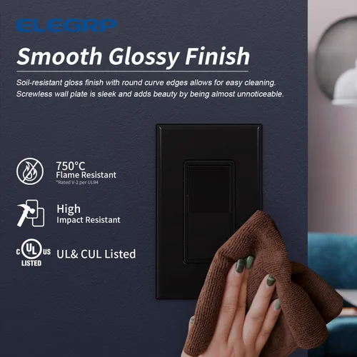 Vista 2 de ELEGRP Placas de pared decorativas sin tornillos de 1 banda, cubierta de placa frontal termoplástica irrompible para interruptor de salida