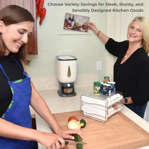 Vista 8 de Dispensador de arroz para encimeras, sella 20 libras de alimentos en tu dispensador pequeño, fuerte y ligero de arroz y cereales, cepillo y taza Gris