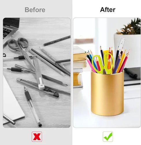 Vista 5 de Soporte para bolígrafo para escritorio, taza de metal para bolígrafo, organizador de bolígrafos de escritorio y taza para lápices para accesorios