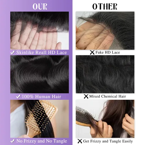 Vista 7 de Pelucas de cabello humano ondulado con encaje frontal de 13 x 6 pulgadas, pelucas de cabello humano real de 180 % de densidad HD, transparente, sin