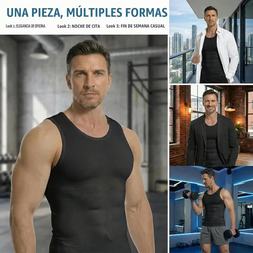 Vista 2 de Camiseta de compresión para hombre, chaleco sin costuras de 2 Pack negro