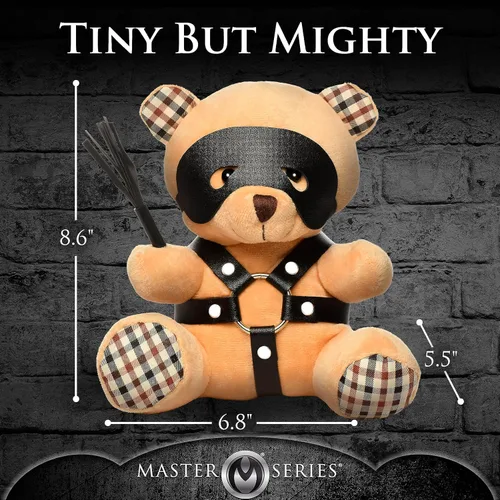 Vista 4 de Master Series Oso BDSM para hombres, mujeres y parejas. Suave oso de peluche con temática BDSM M. Regalo lindo y sexy. 1 pieza, beige y negro.