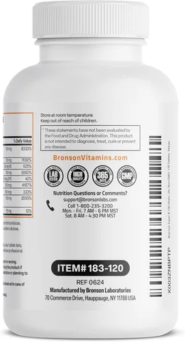 Vista 7 de Bronson Super B100 Complejo de Vitamina B de liberación sostenida contiene todas las vitaminas B (vitamina B1, B2, B3, B6, B9 - ácido fólico, B12)