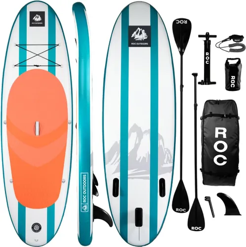 Vista 29 de Roc Tabla de remo inflable con accesorios y mochila de alta calidad, cubierta antideslizante, bolsa impermeable, correa, remo y bomba de mano.