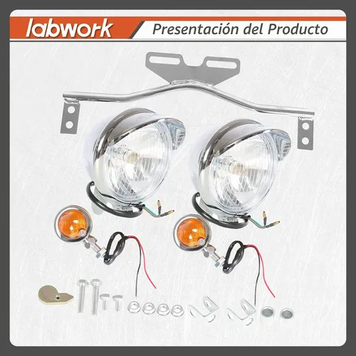 Vista 4 de labwork Barra de luz antiniebla direccional para motocicleta con soporte y señal de giro Cromo