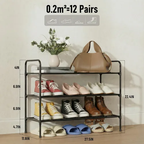 Vista 2 de 3-Tler - Zapatero organizador para zapatos, hierro inoxidable, estante espacioso para almacenamiento de zapatos para armario o entrada, se adapta a