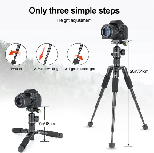Vista 3 de Koolehaoda - Mini trípode de mesa de 20 pulgadas con cabezal de bola de 360°, portátil, color negro Aluminum Desktop Tripod Stand, Load up to