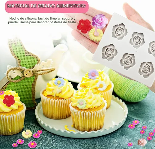 Vista 3 de 4 moldes de silicona para caramelos de rosa, hibisco de margarita, fondant, chocolate, moldes de silicona para decoración de pasteles, moldes