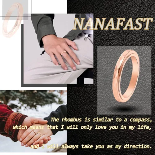 Vista 6 de Nanafast Anillos de ansiedad de acero de titanio de 0.118 pulgadas para mujeres y hombres, anillos multifacéticos para ansiedad, anillos giratorios
