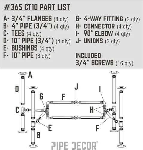 Vista 9 de PIPE DECOR Juego de patas de mesa auxiliar, kit de base de mesa industrial rústica para sala de estar, oficina, tuberías y accesorios ásperos