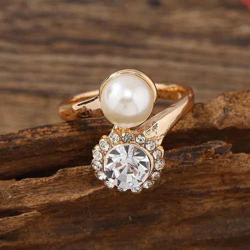 Vista 5 de Anillo de perlas para mujer, anillos de perlas apilables ajustables, anillo de perlas abiertas, anillo de perlas de personalidad de moda, vestido