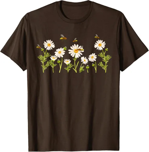 Vista 57 de Marguerites Daisy - Camiseta de verano con margaritas de jardín de flores, Negro, S