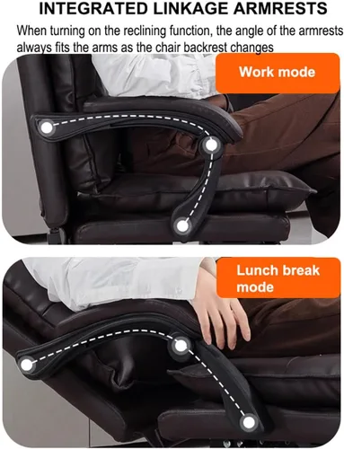 Vista 5 de Silla de oficina de respaldo alto, silla de escritorio para computadora, silla ejecutiva ergonómica, silla giratoria reclinable con reposapiés