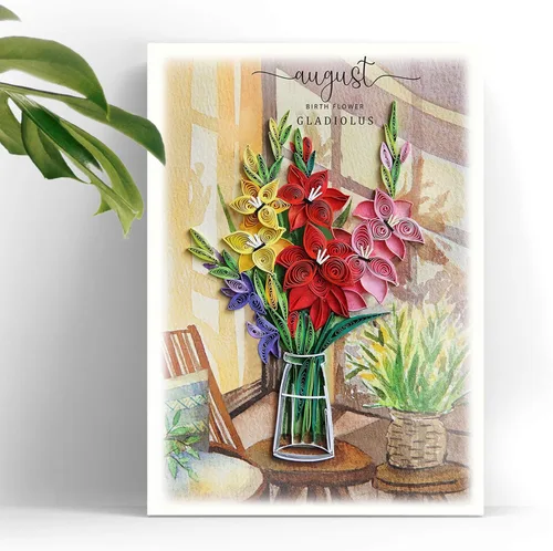 Vista 6 de Gladiolus - Tarjeta de flores de nacimiento, agosto, tarjeta floral para cumpleaños, grande, 5 x 7 pulgadas