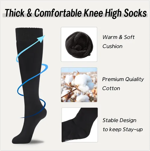 Vista 3 de YEJIMONG Calcetines altos gruesos y cálidos para mujer, 4 pares de calcetines largos acolchados de algodón para correr, senderismo, esquí, regalos