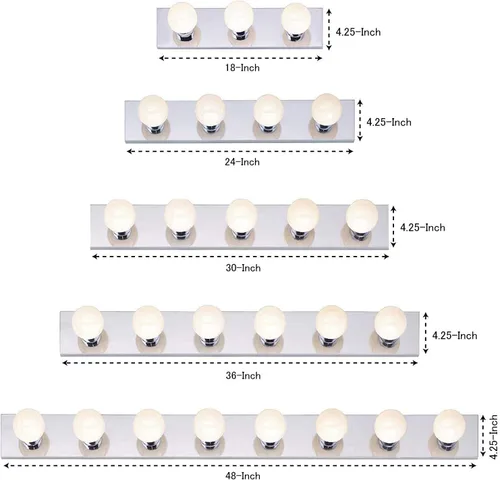 Vista 6 de Lighting - Tira de tres luces para tocador de estilo Hollywood con placas cromadas, accesorios de calidad de salón para dormitorio, baño, vestidor