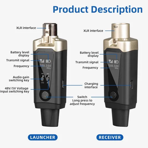 Vista 7 de Depusheng Receptor transmisor de guitarra inalámbrico T9, receptor transmisor de micrófono inalámbrico XLR Sistema inalámbrico para micrófono