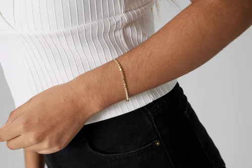 Vista 5 de Kyerlyn Pulsera enchapada en oro de 14 quilates hecha a mano con puntos delicados pulseras finas para uso diario para mujeres y hombres tamaño 65