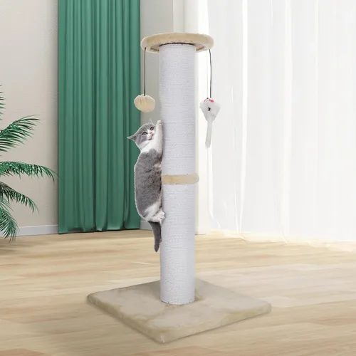 Vista 7 de Poste rascador para gatos Ahomdoo de 34 pulgadas, poste rascador para gatos resistente y más grueso de sisal con bola colgante y poste rascador