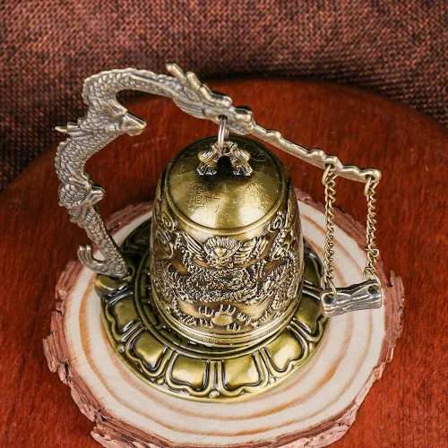 Vista 6 de gofidin Templo latón cobre dragón campana reloj tallado estatua loto Buda budismo artes estatua reloj hogar artesanía decorativa