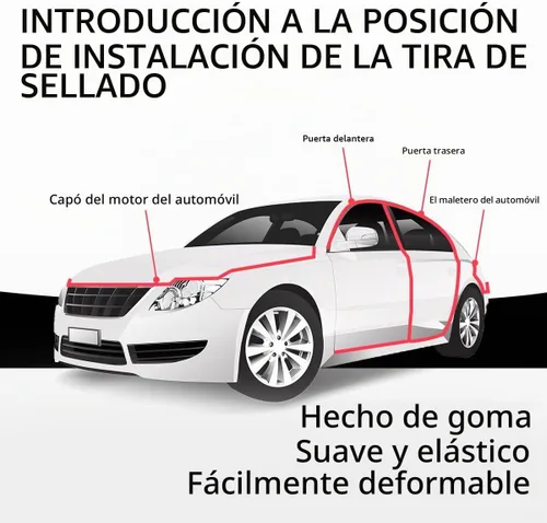 Vista 5 de Tira de sellado para puerta de coche, 8 metros de goma de doble capa autoadhesiva para clima pelar automotriz para ventanas, capó, baúl, accesorios