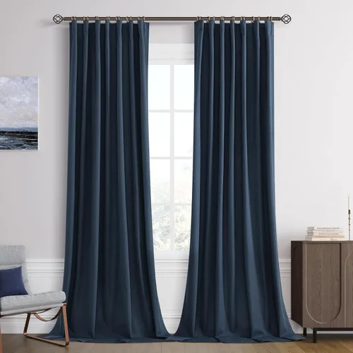 Vista 11 de Joywell - 2 cortinas de lino 100% opacas, con bolsillo para cortinero, trabilla trasera, cinta para ganchos y anillas con clip, con aislamiento