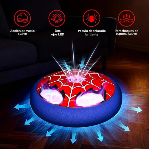 Vista 3 de Pelota de fútbol flotante con luz LED para niños, diseño de telaraña brillante y ojos LED, juguetes de fútbol flotantes de aire
