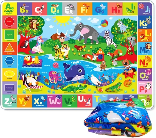 Vista 8 de QUOKKA Alfombra de juego para bebé para piso, alfombra ABC de superficie de felpa súper suave para niños pequeños y bebés, extra gruesa