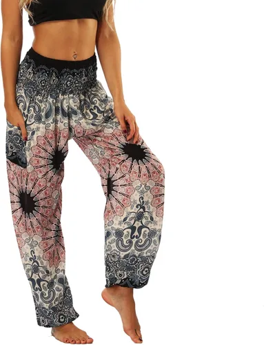 Vista 3 de Lus Chic Womens Boho Pants Harem Smocked Waist Yoga Hippie Palazzo Summer Beach Pants