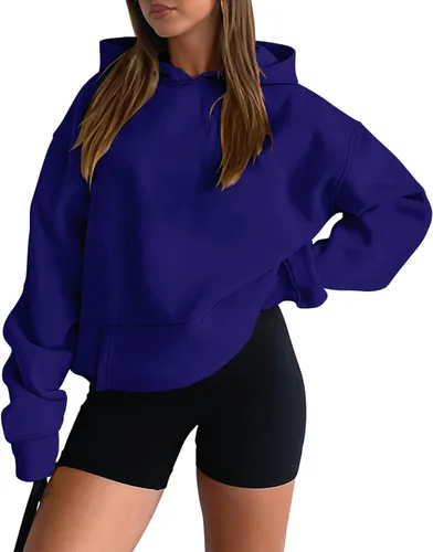 Vista 13 de onlypuff Sudadera casual con capucha para mujer, de manga larga, con bolsillo de canguro, hombro caído