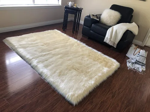 Vista 17 de LAMBZY Alfombra rectangular de piel de oveja sintética, súper suave, hipoalergénica, de felpa, lujosa alfombra de felpa sedosa para dormitorios