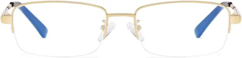 Vista 2 de Men's Blue Light Blocking Glasses Half Rim Rectangle Metal Frame Dorado