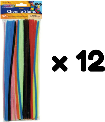 Vista 6 de Creativity Street Jumbo Chenille Stems, 12" x 6 mm, Craft Pipe Cleaners in Assorted Basic Colors, Pack of 100, Case of 12 Packs, 1200 Chenille Stems